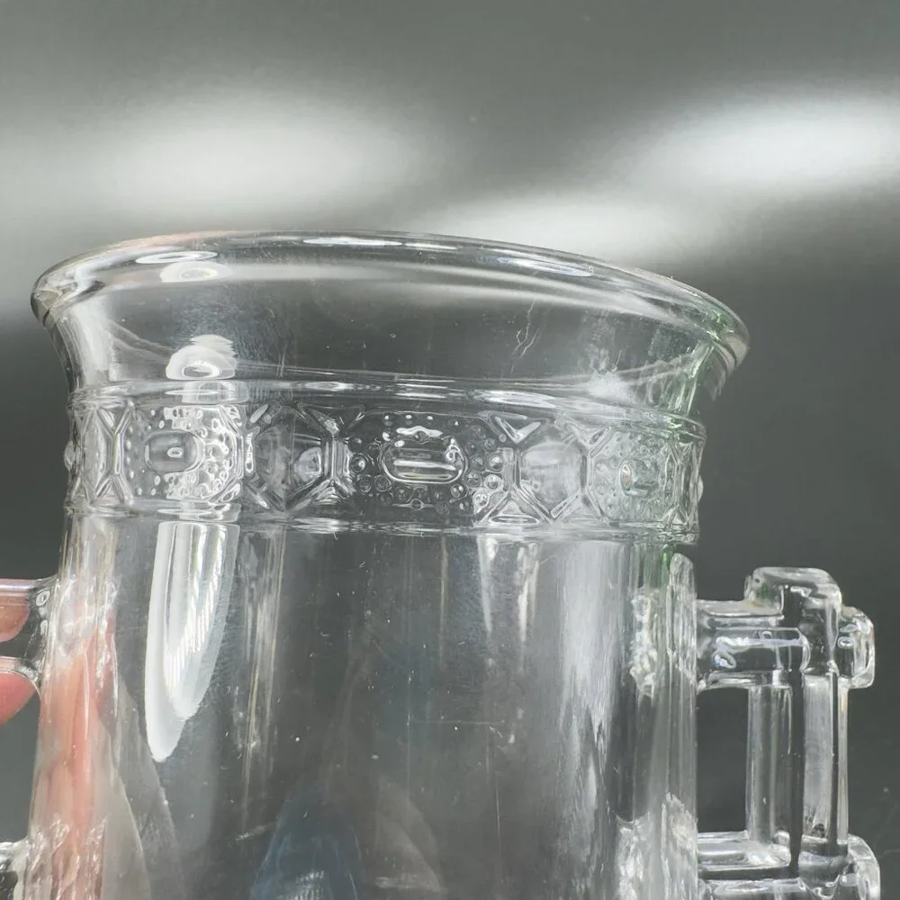 EAPG DOYLE AND CO TWO BAND Clear‎ Vase Utensil Holder Manganese 365nm Green Glow